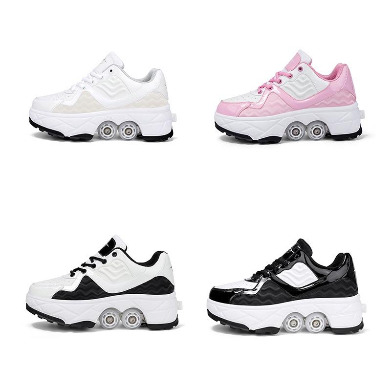 Retractable Dual-purpose Roller Skates - Size 33 Deformable Four-wheel - Df09 White Black - 38