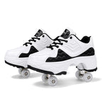 Retractable Dual-purpose Roller Skates - Size 33 Deformable Four-wheel - Df09 White Black - 40