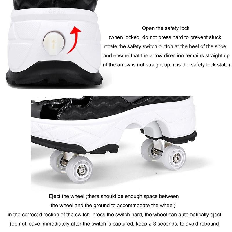 Retractable Dual-purpose Roller Skates - Size 33 Deformable Four-wheel - Df09 White Black - 40