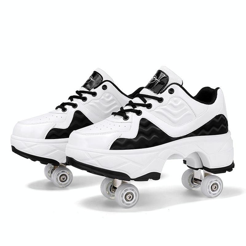 Retractable Dual-purpose Roller Skates - Size 33 Deformable Four-wheel - Df09 White Black - 40