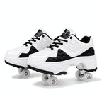 Retractable Dual-purpose Roller Skates - Size 33 Deformable Four-wheel - Df09 White Black - 40