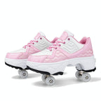 Retractable Dual-purpose Roller Skates - Size 33 Deformable Four-wheel - Df09 White Black - 40