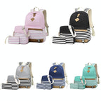Printed Canvas Backpack Set - 3 Pieces - Grey