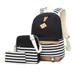 Printed Canvas Backpack Set - 3 Pieces - Grey