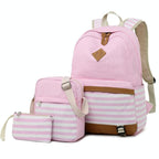 Printed Canvas Backpack Set - 3 Pieces - Grey