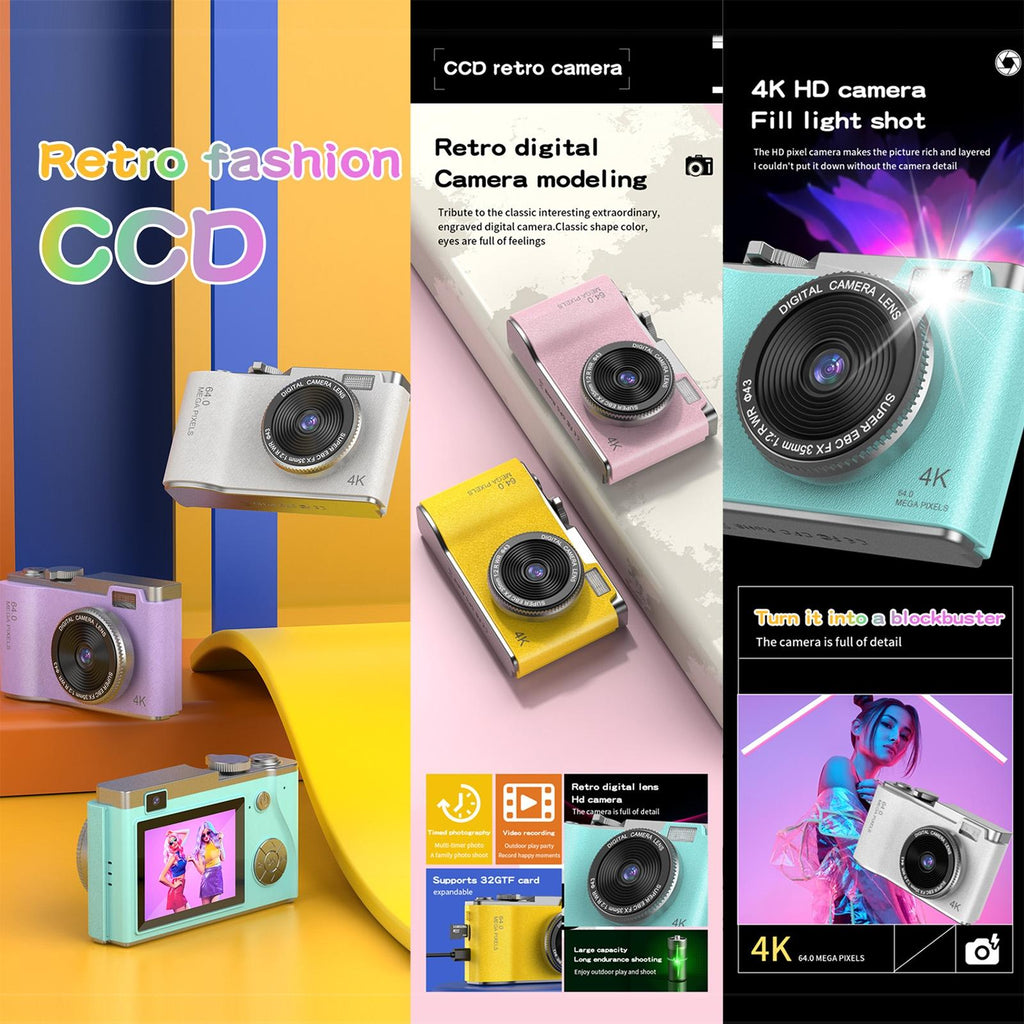 Retro Kids Camera With Dual-Lens 4K Hd Ccd - 2.4 Inch - Pink