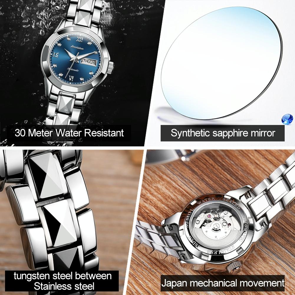 Stylish Waterproof Luminous Women Automatic Watch - 8813 - Silver Gold Black