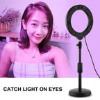 10 Mode Usb Led Ring Light with Tripod and Ball Head - 6.2 Inch Diameter - Pink