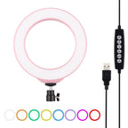 10 Mode Usb Led Ring Light with Tripod and Ball Head - 6.2 Inch Diameter - Pink