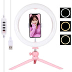 10.2 Led Ring Light with Tripod and Phone Clamp - 3 Modes Dual Colour Temperature Dimmable - Pink