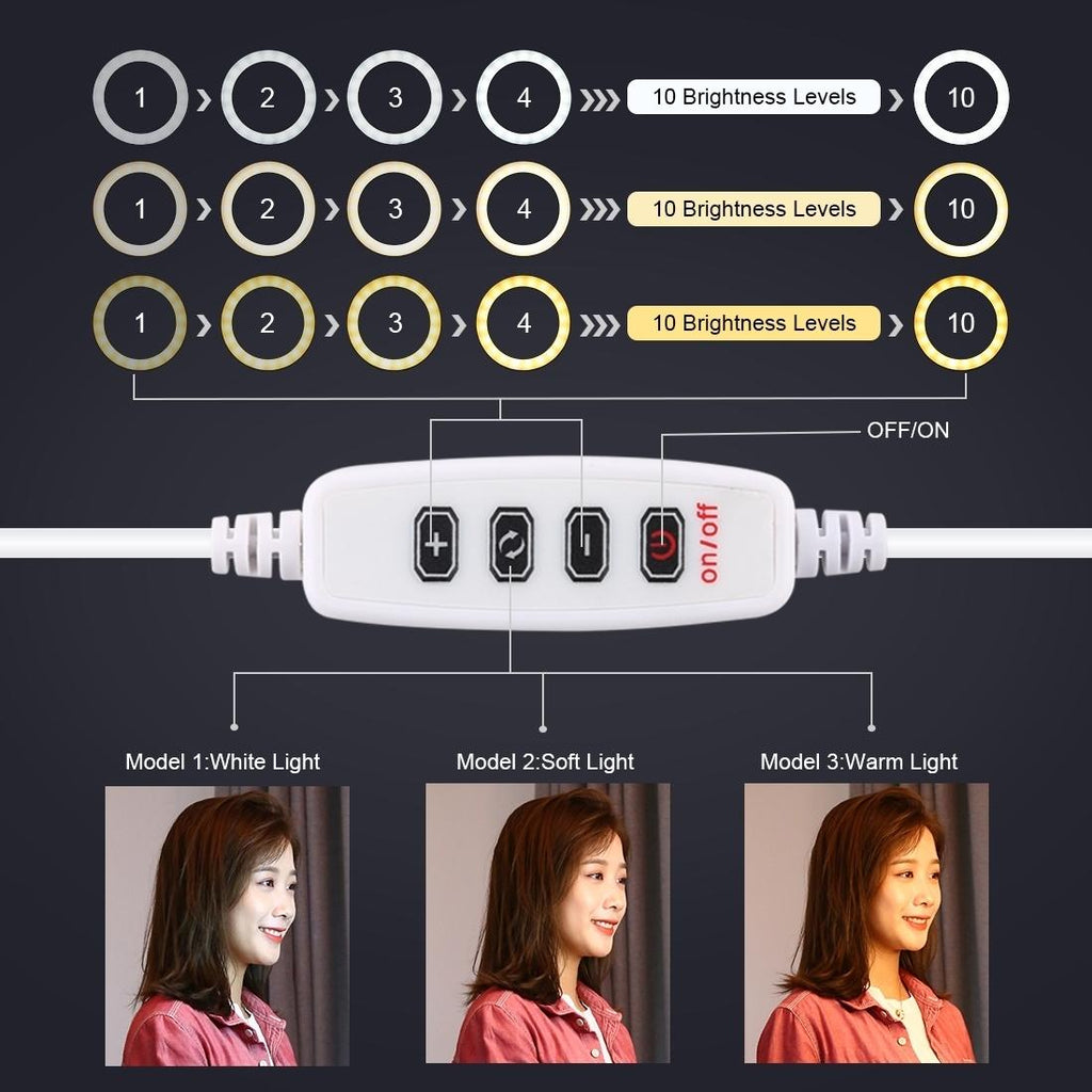 10.2 Led Ring Light with Tripod and Phone Clamp - 3 Modes Dual Colour Temperature Dimmable - Pink