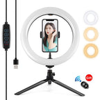 10.2 Led Ring Light with Tripod and Phone Clamp - 3 Modes Dual Colour Temperature Dimmable - Pink