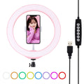 10.2 Usb Led Ring Light with 10 Modes Cold Shoe Tripod & Phone Clamp - Pink