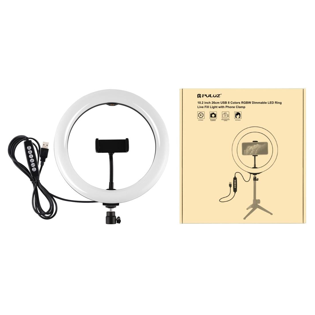 10.2 Usb Led Ring Light with 10 Modes Cold Shoe Tripod & Phone Clamp - Pink