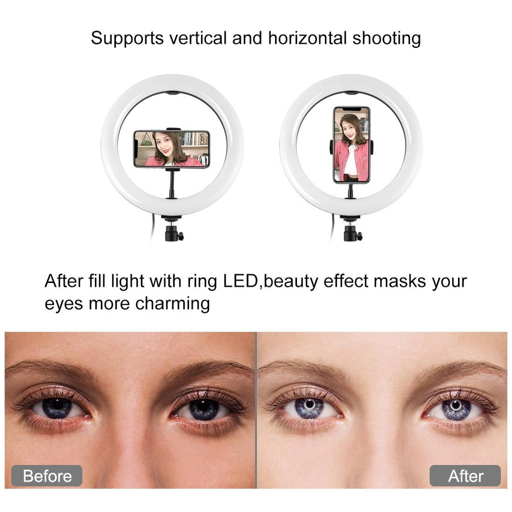10.2 Usb Led Ring Light with 10 Modes Cold Shoe Tripod & Phone Clamp - Pink