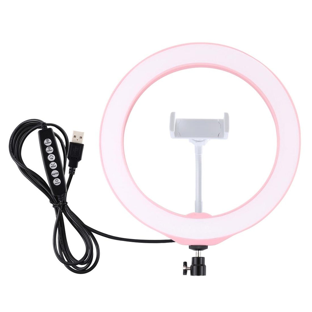 10.2 Usb Led Ring Light with 10 Modes Cold Shoe Tripod & Phone Clamp - Pink