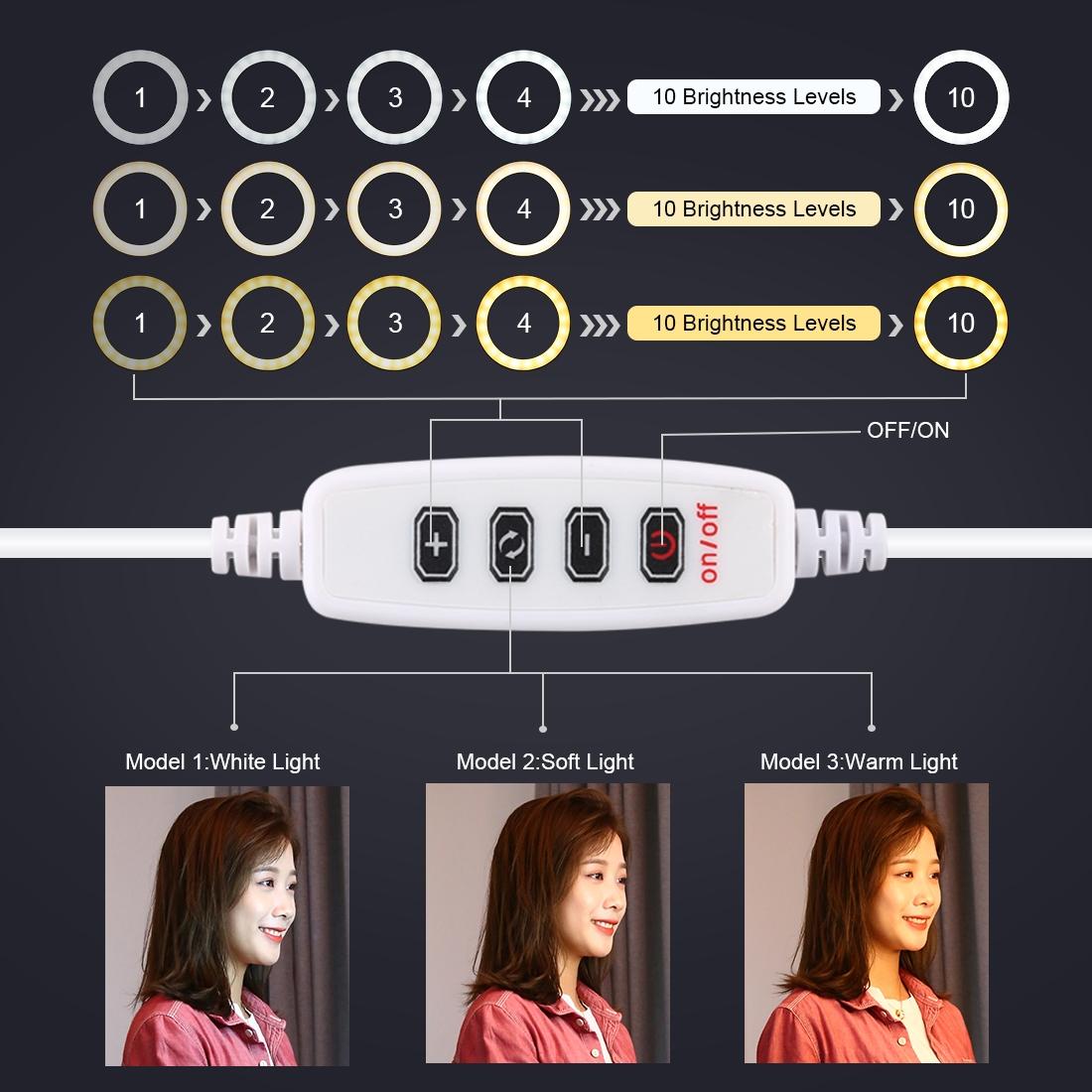 7.9 Led Ring Light with Tripod and Phone Clamp - 3 Modes Dimmable Dual Colour Temperature - Pink