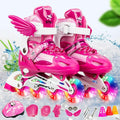 Adjustable Kids Roller Skates Set - Flash Wheels Size m - Pink