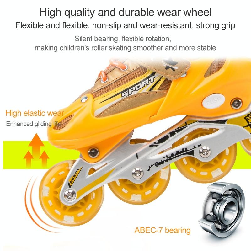 Adjustable Kids Roller Skates Set - Full Flash Single Four-wheel - Size l - Pink