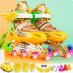 Adjustable Kids Roller Skates Set - Full Flash Single Four-wheel - Size l - Pink