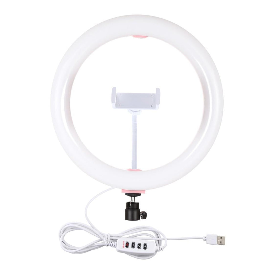 26cm Usb 3 Modes Dimmable Led Ring Light with Phone Clamp - Pink