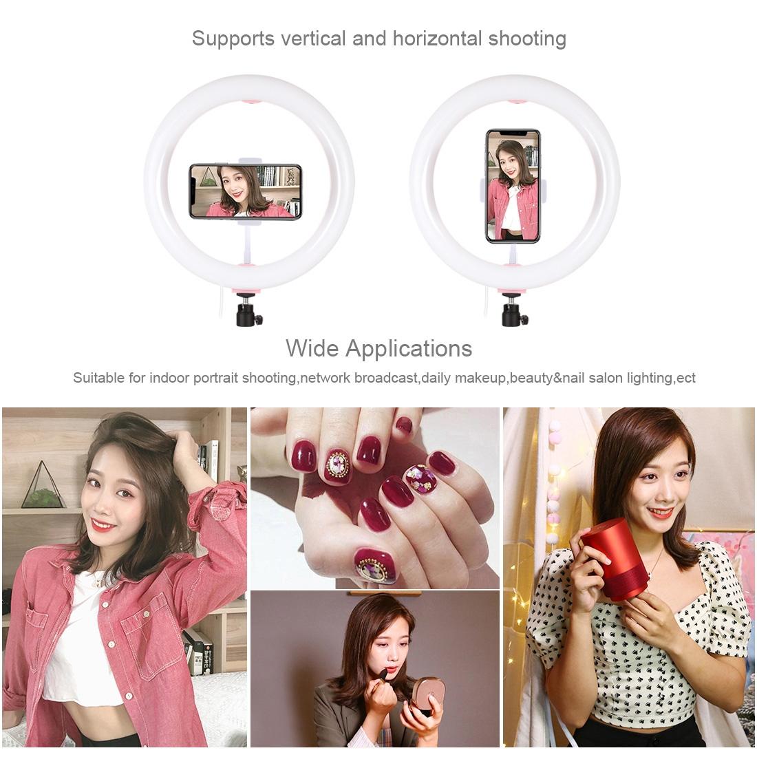 26cm Usb 3 Modes Dimmable Led Ring Light with Phone Clamp - Pink