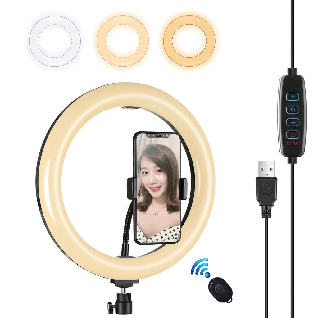 26cm Usb 3 Modes Dimmable Led Ring Light with Phone Clamp - Pink