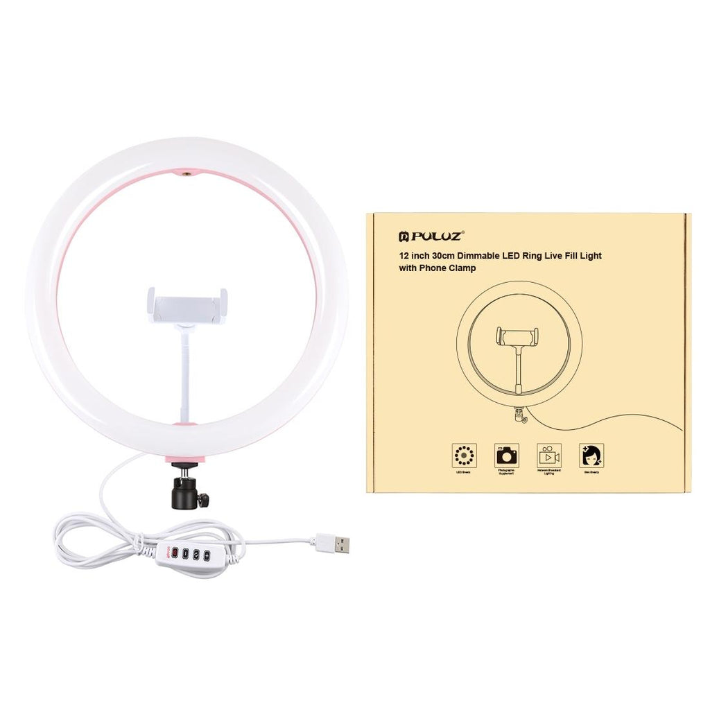 30cm Usb Dual Colour Led Ring Light with Phone Clamp - Pink