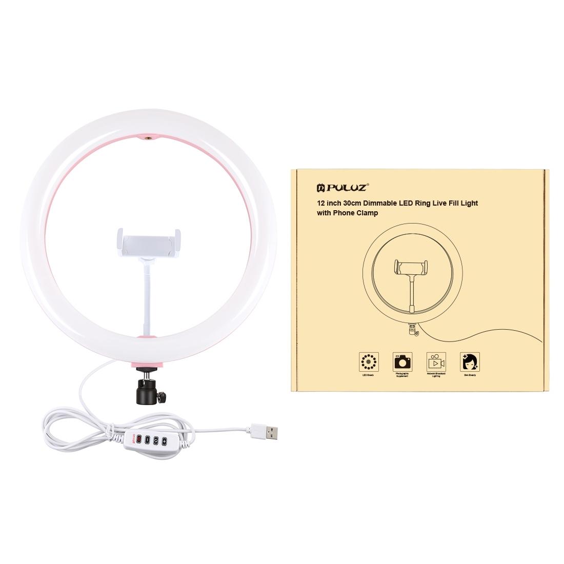 30cm Usb Dual Colour Led Ring Light with Phone Clamp - Pink