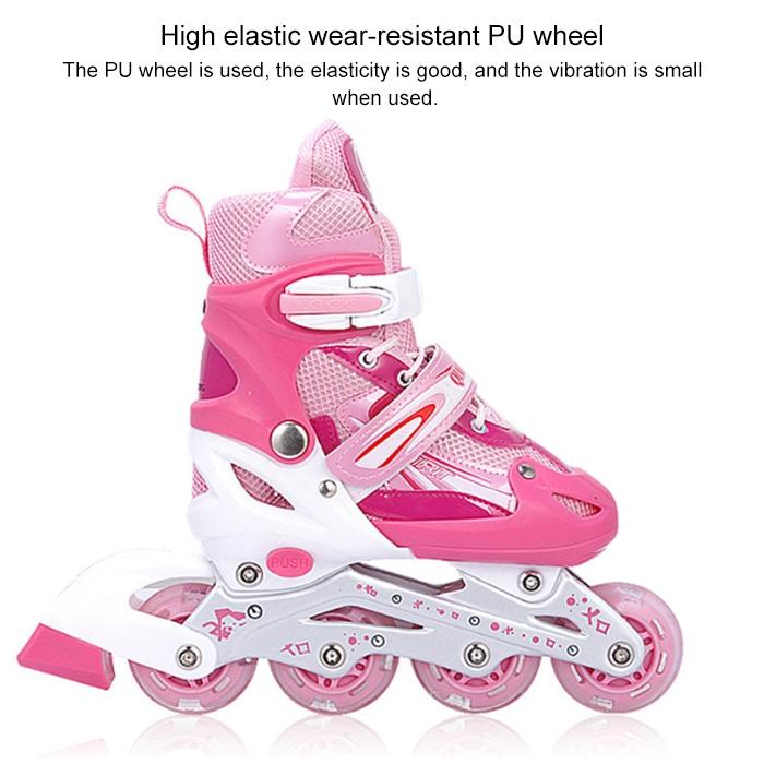 Flash Straight Row Roller Skating Shoes Suit for Children and Adults - Size l - Pink