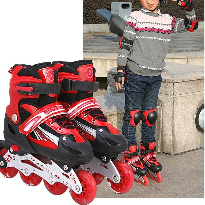 Flash Straight Row Roller Skating Shoes Suit for Children and Adults - Size l - Pink