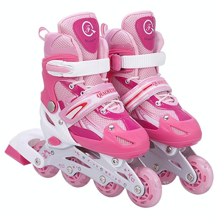 Flash Straight Row Roller Skating Shoes Suit for Children and Adults - Size l - Pink