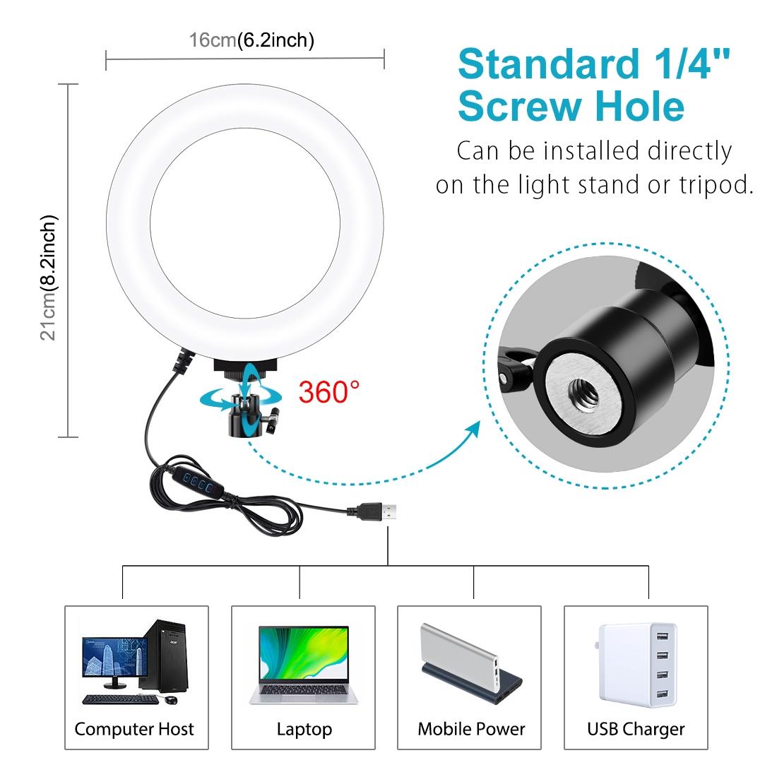 16cm Usb Led Ring Light with Tripod and 3 Modes - Pink