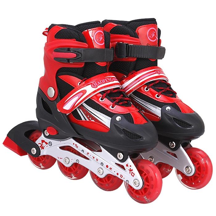 Flash Straight Row Roller Skating Shoes Suit for Kids and Adults - Medium Size - Pink