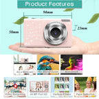 Full Hd 1080p Digital Camera with 44mp 16x Zoom - 2.4 Inch Screen for Children - Pink
