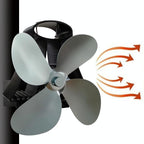 4-blade Heat Powered Fireplace Stove Fan - Aluminum - Grey