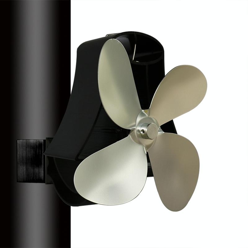 4-blade Heat Powered Fireplace Stove Fan - Aluminum - Grey