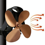 4-blade Heat Powered Fireplace Stove Fan - Aluminum - Grey