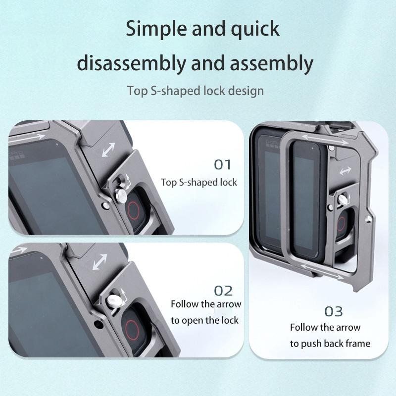 Metal Border Frame Mount for Gopro Hero10 / 9 with Dual Cold Shoes Base