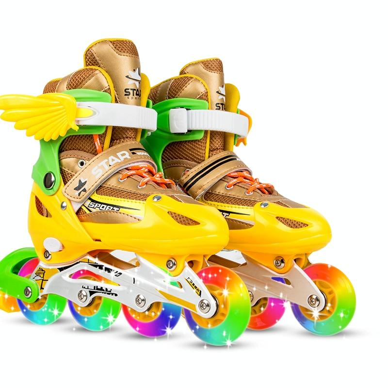 Adjustable Kids Roller Skates Set - Full Flash Single Four-wheel - Size l - Blue