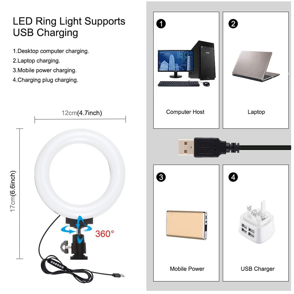 Vlogging Live Broadcast Smartphone Video Rig With 4.7 Inch Rgbw Ring Led Selfie Light Microphone And Pocket Tripod Mount Kit - Blue