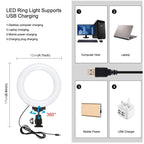 Vlogging Live Broadcast Smartphone Video Rig With 4.7 Inch Rgbw Ring Led Selfie Light Microphone And Pocket Tripod Mount Kit - Blue
