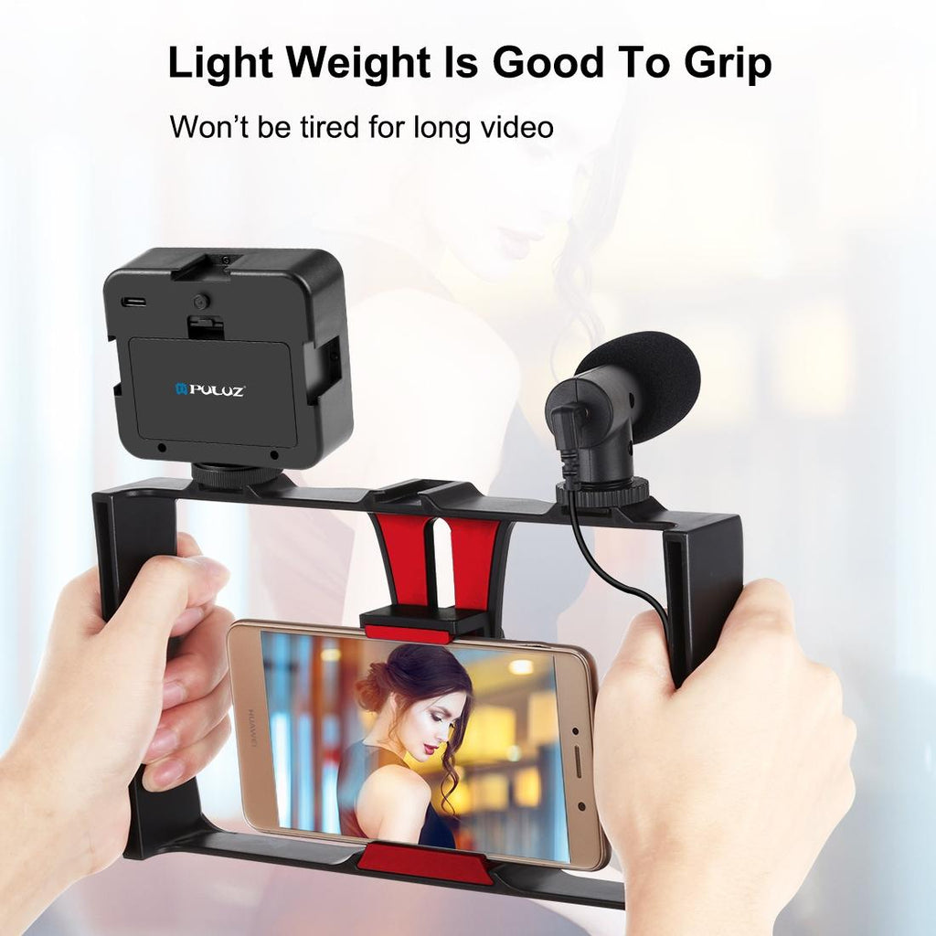 Vlogging Live Broadcast Kit With Led Fill Light Microphone Tripod Mount & Cold Shoe Head - Blue