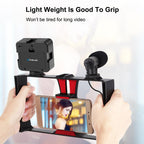 Vlogging Live Broadcast Kit With Led Fill Light Microphone Tripod Mount & Cold Shoe Head - Blue