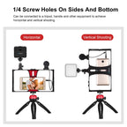 Vlogging Live Broadcast Kit With Led Fill Light Microphone Tripod Mount & Cold Shoe Head - Blue