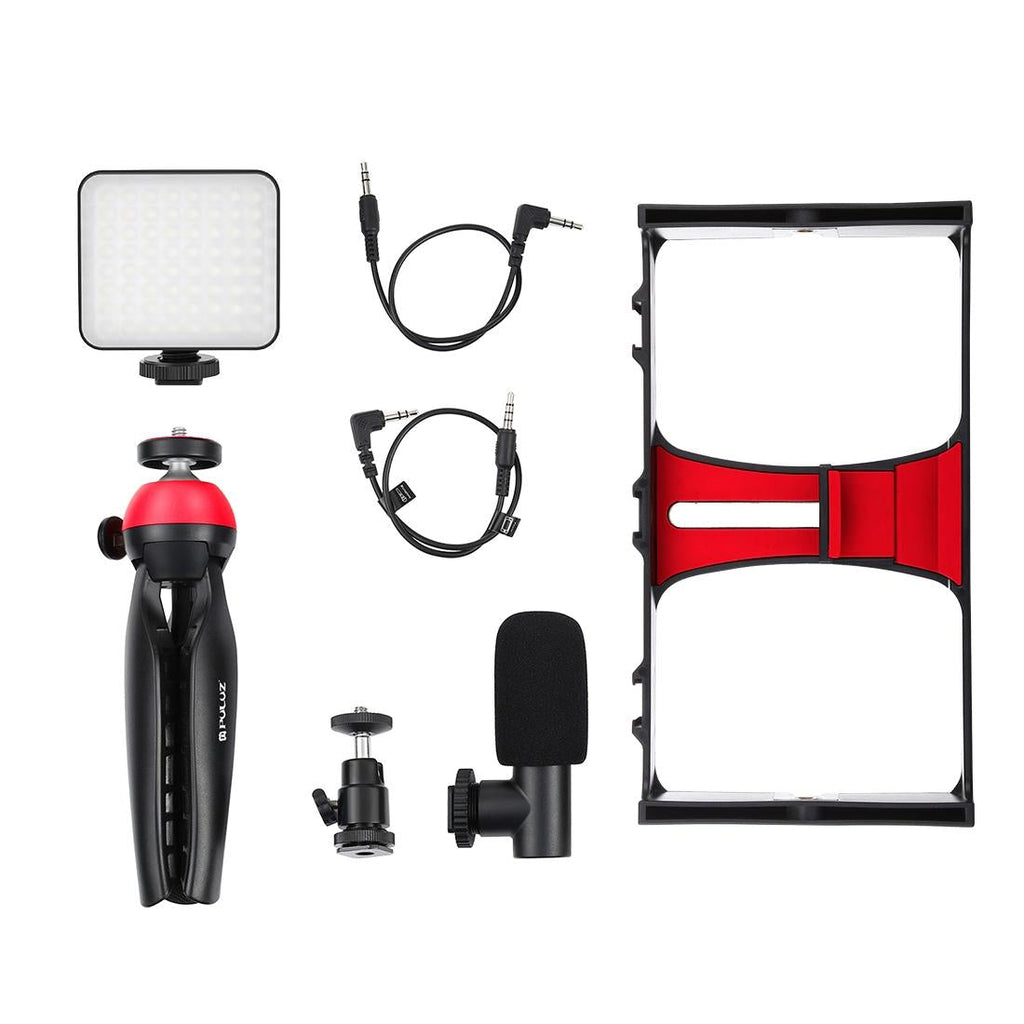 Vlogging Live Broadcast Kit With Led Fill Light Microphone Tripod Mount & Cold Shoe Head - Blue