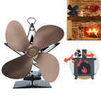 Efficient 4-blade Heat-powered Stove Fan - Aluminum - Blue