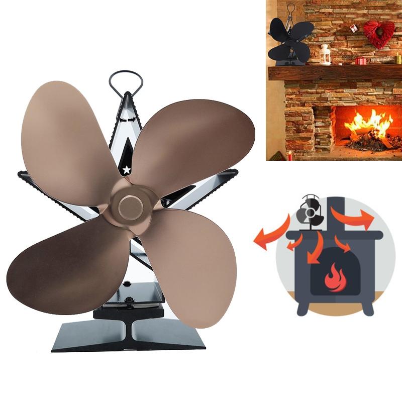 Efficient 4-blade Heat-powered Stove Fan - Aluminum - Blue