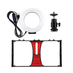Vlogging Live Broadcast Smartphone Video Rig With 4.7 Inch Ring Led Selfie Light Kit And Cold Shoe Tripod Head - Blue
