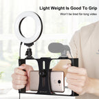 Vlogging Live Broadcast Smartphone Video Rig With 4.7 Inch Ring Led Selfie Light Kit And Cold Shoe Tripod Head - Blue